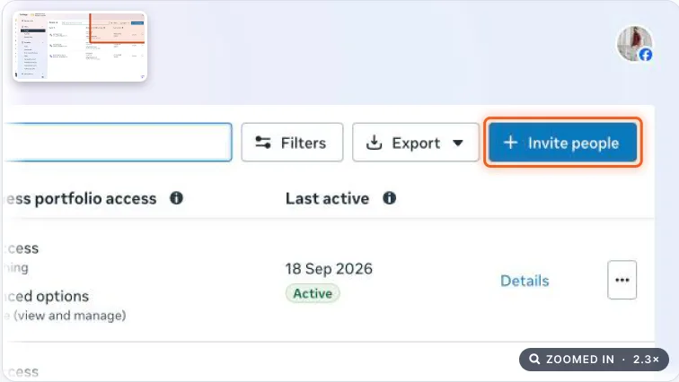 People settings with the Invite people button highlighted
