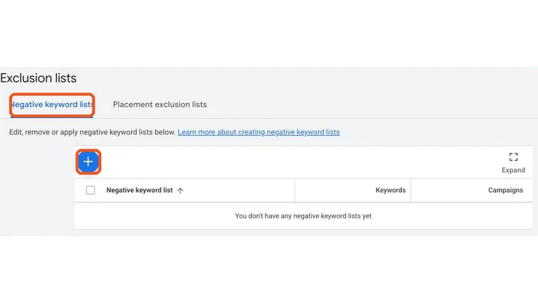Google Ads negative keyword lists